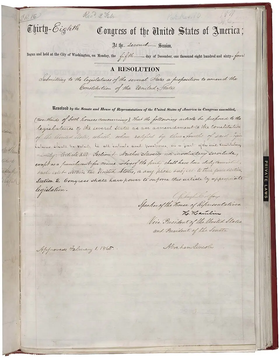 13th Amendment abolishing slavery