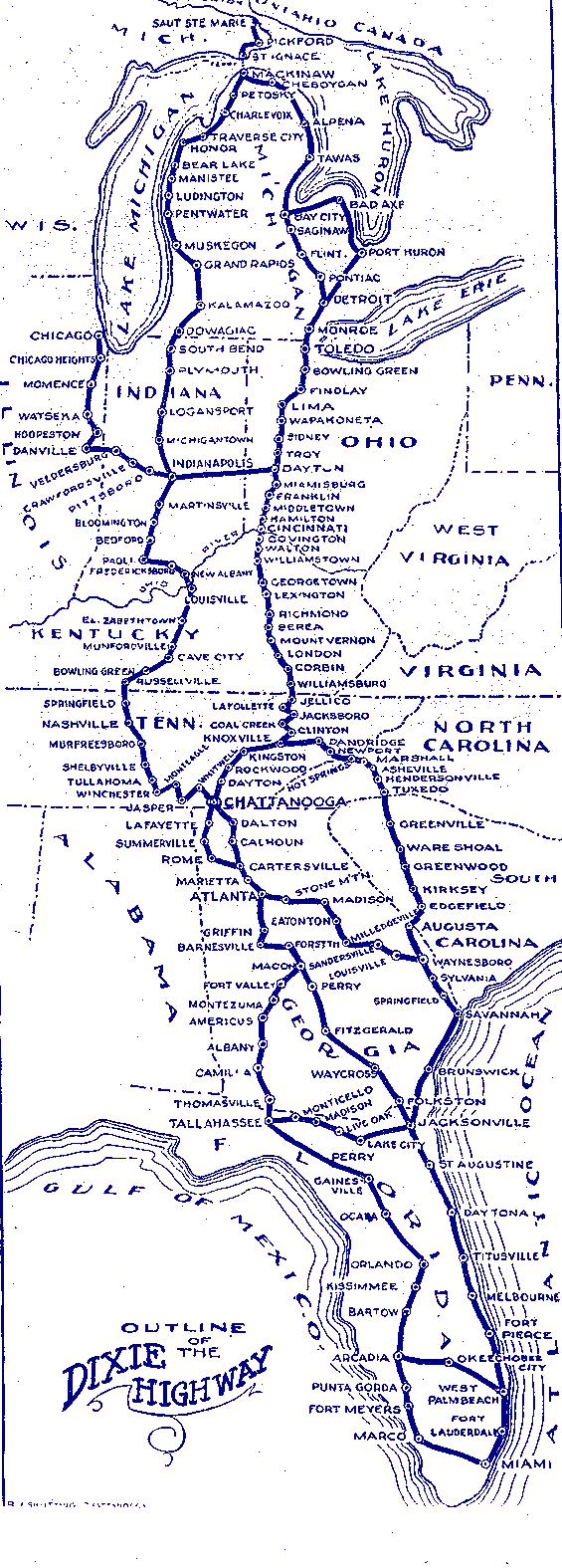 Dixie Highway route map