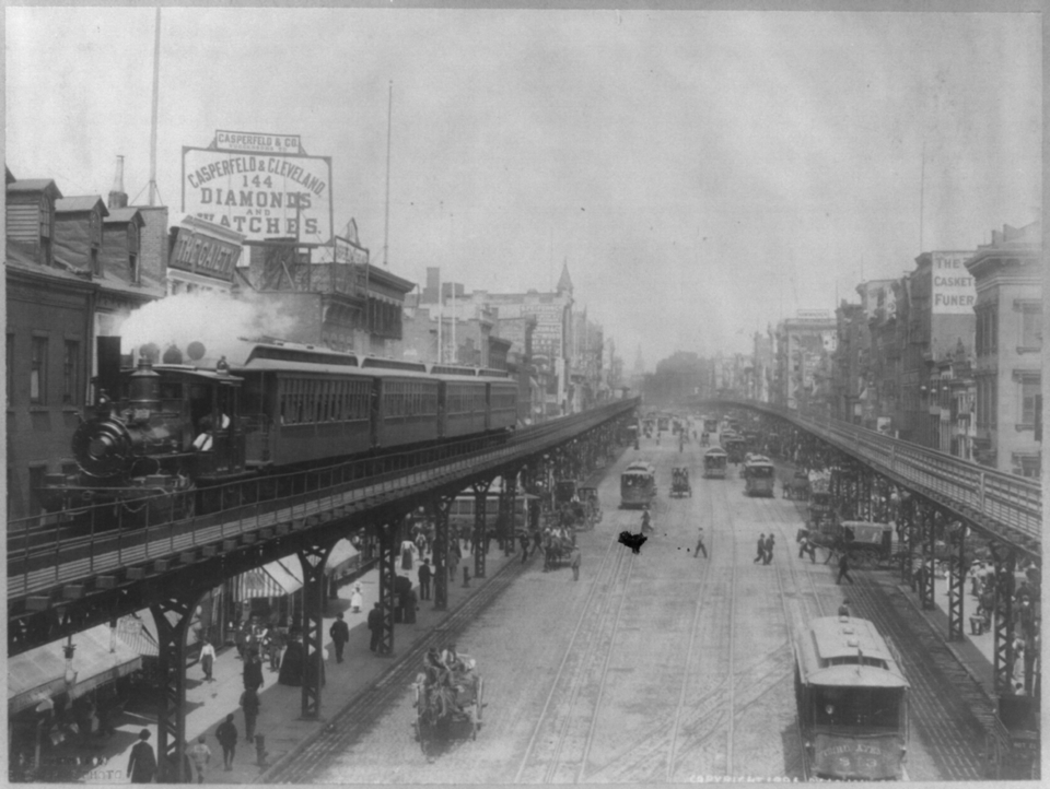 Elevated railroad in the Bowery