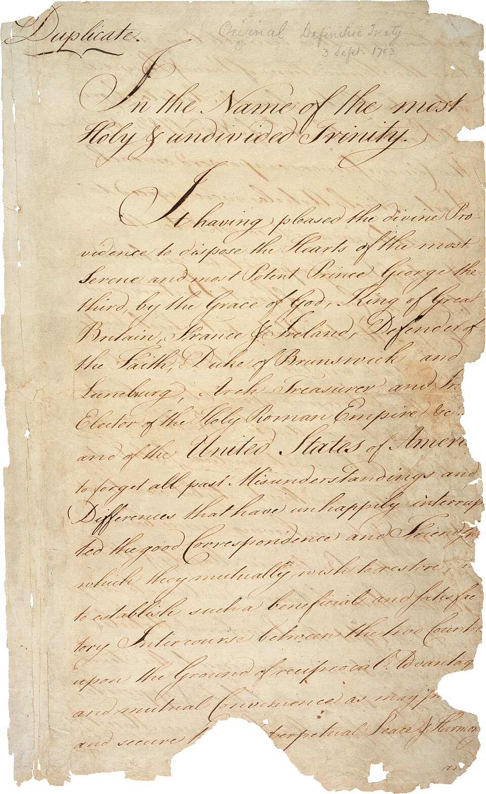 Treaty of Paris first page 1783