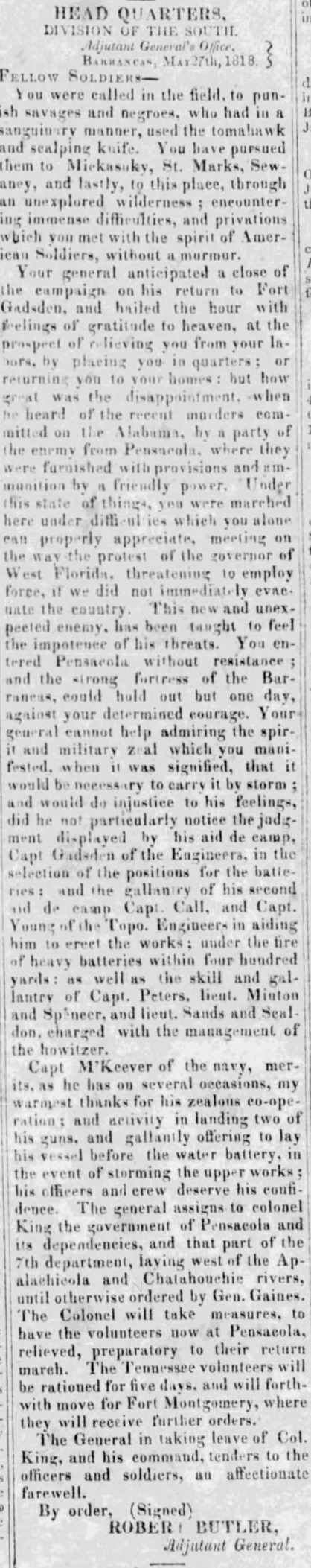 Head Quarters, Division of the South (General Jackson's order to his soldiers after taking Pensacola), page 3, as printed